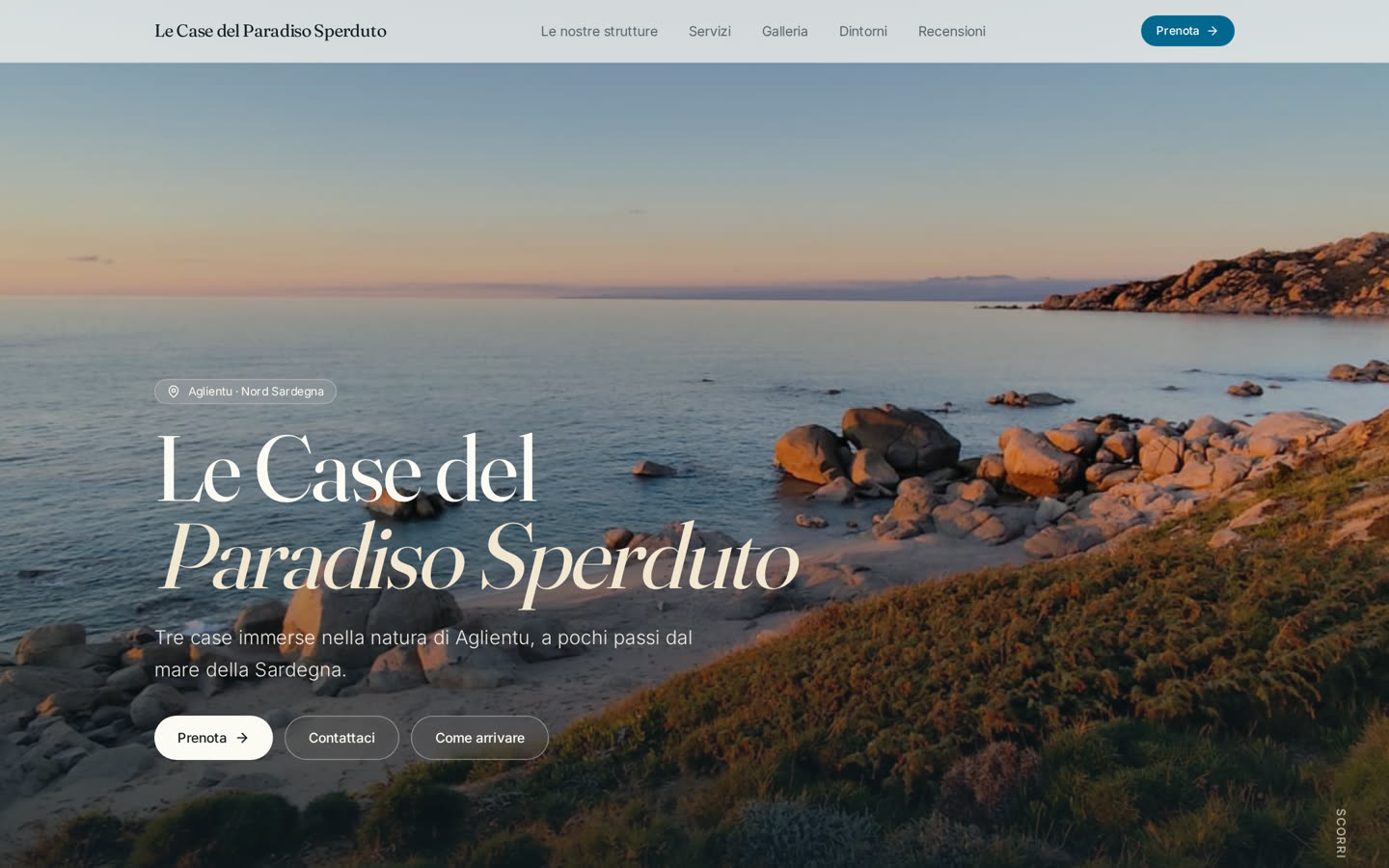 Anteprima del sito web realizzato per Le Case del Paradiso Sperduto a Aglientu, Sardegna